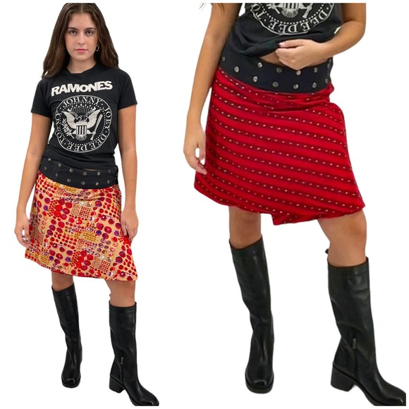Pacap Dresses & Skirts - Reversible Wrap Skirt Cotton Adjustable Snap Waist Above the Knee Abstract | SML
